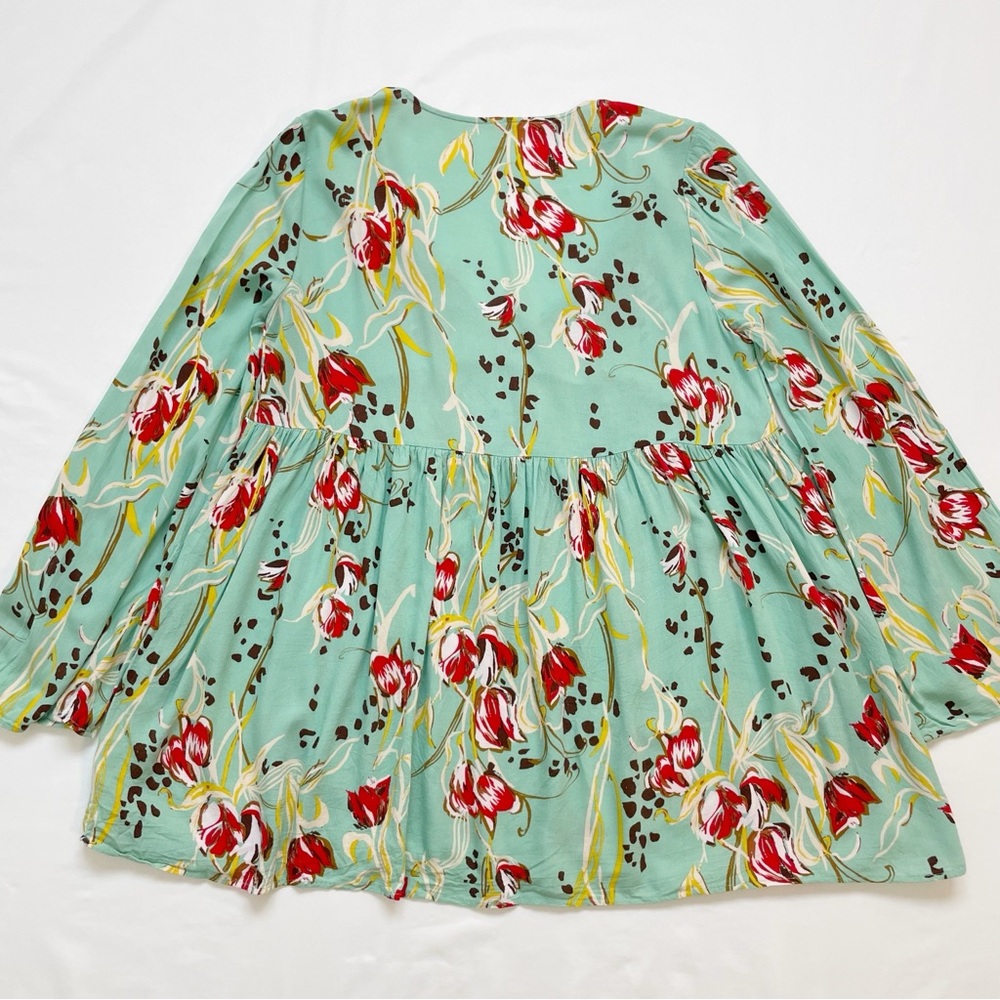 Free People Bella Printed Tunic V-Neck Bell Sleeve Top Flouncy Babydoll Small - Picture 7 of 8